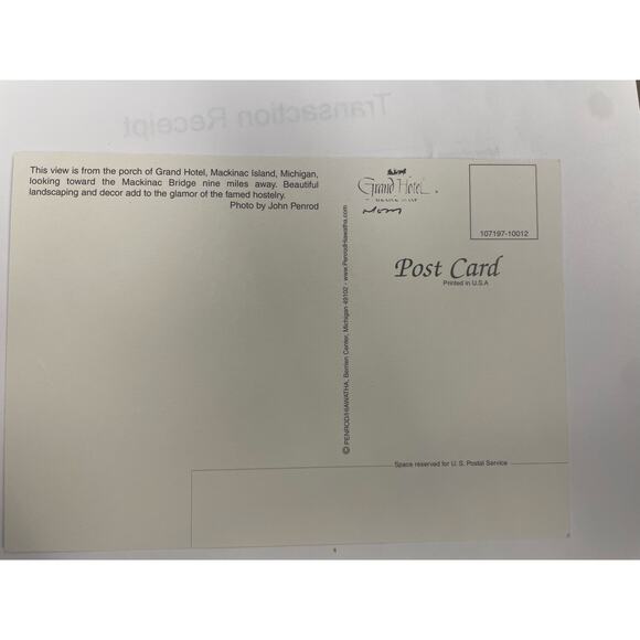 Vintage Grand Hotel Mackinac Island Postcard Michigan USA Flags Porch Carriage - Picture 2 of 2